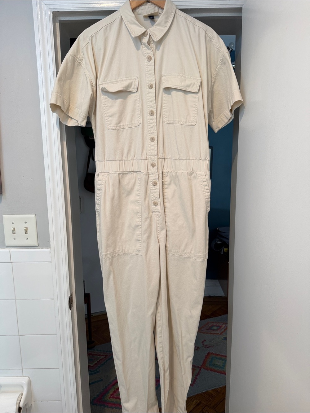 Universal Thread Cream Short-Sleeve Utility Jumpsuit